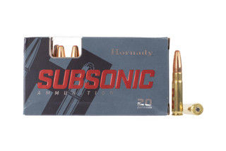 Hornady Sub-X 300 BLK ammunition with 190-gr bullet offers hard hitting, reliable expansion at subsonic velocities, perfect for suppressed use.